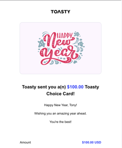 Toasty cobranded gift card