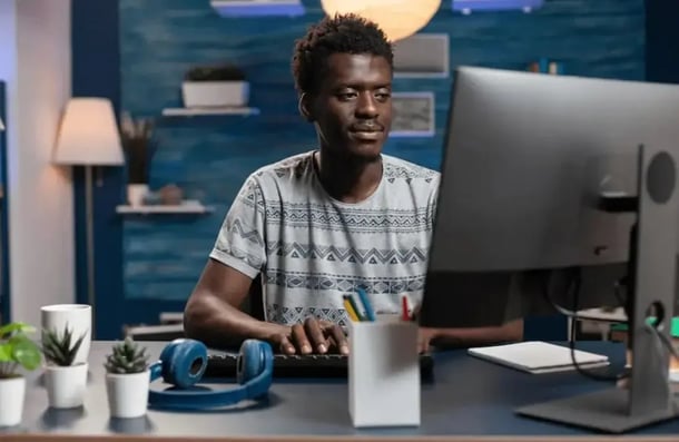African American employee using computer