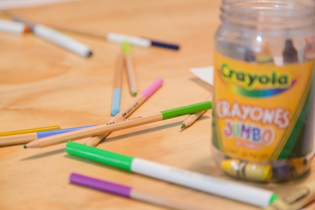 color pencils on a desk