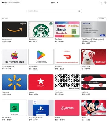 Christmas gift ideas for employees: Redemption page for a Toasty Choice Card