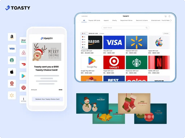 Christmas themed gift cards Toasty
