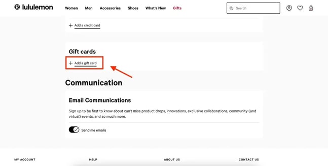 How to redeem Lululemon gift cards step 3