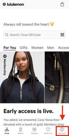 Lululemon gift card mobile redemption step 1