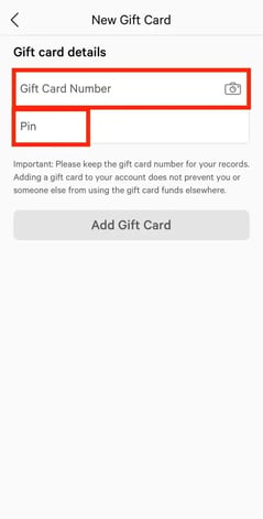 Lululemon gift card mobile redemption step 4