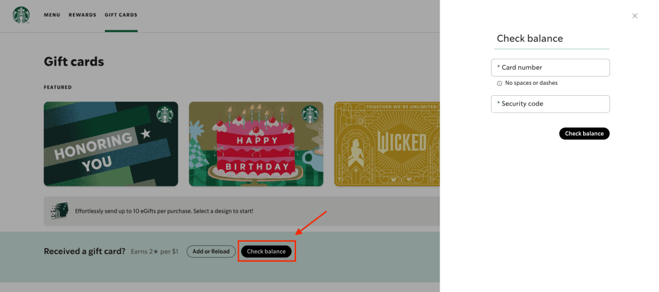 Starbucks gift card balance