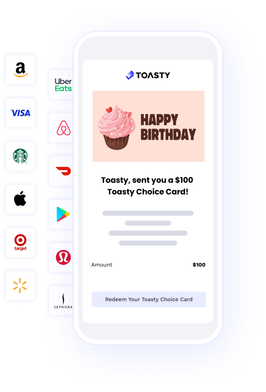 toasty choice gift card with birthday design
