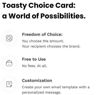 Toasty Choice Card features