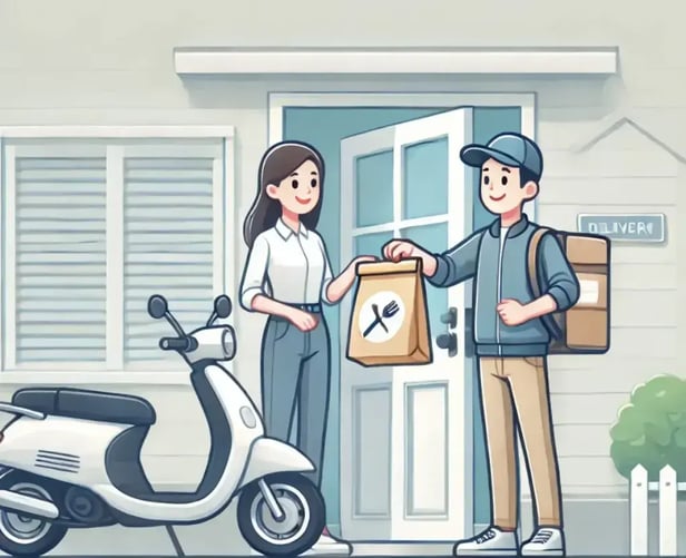 Man delivering food to a woman