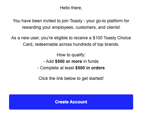 Toasty Referral Account Creation