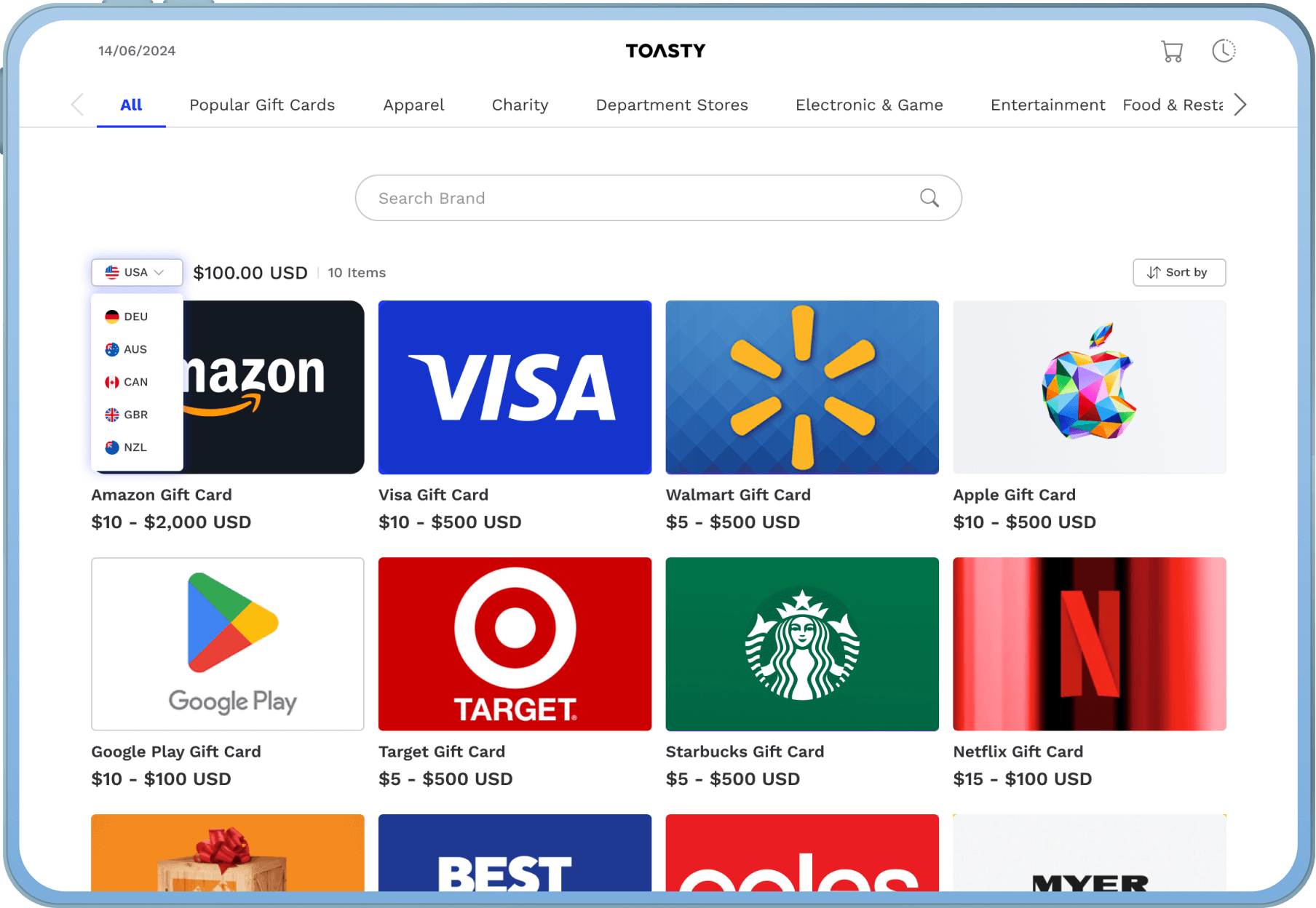 Toasty Shopping home page