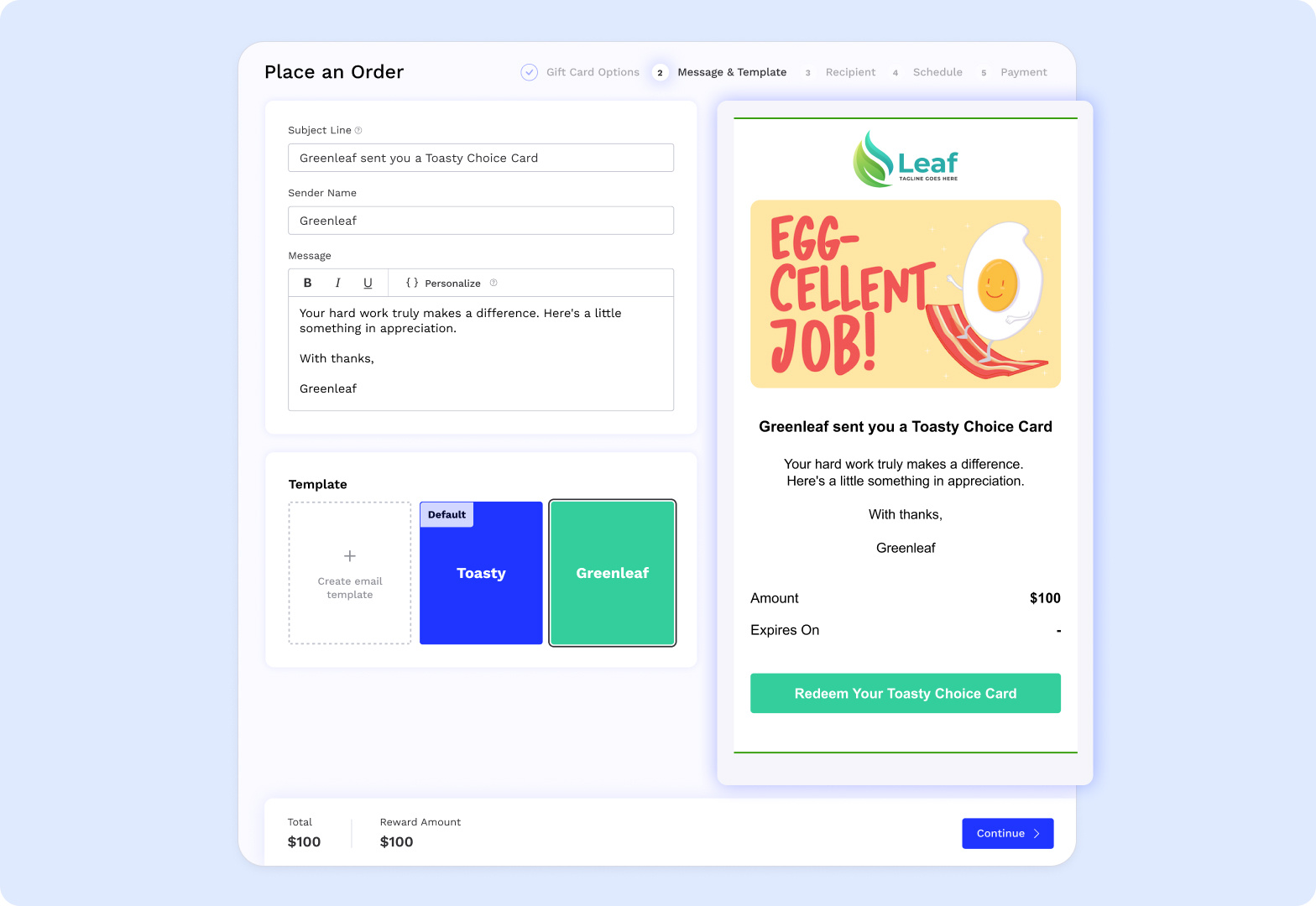 Customize reward template Image