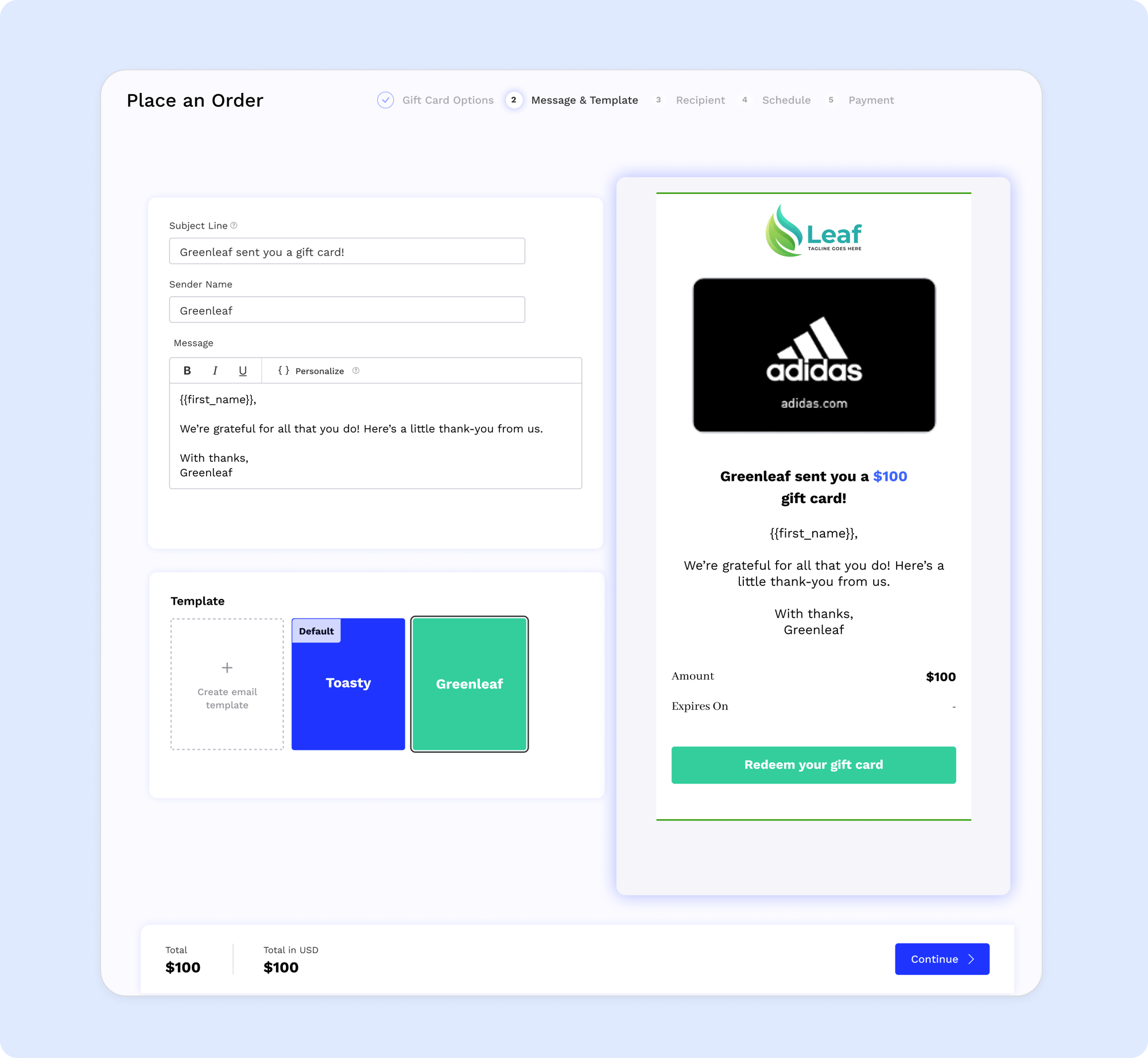 bulk adidas gift card customization