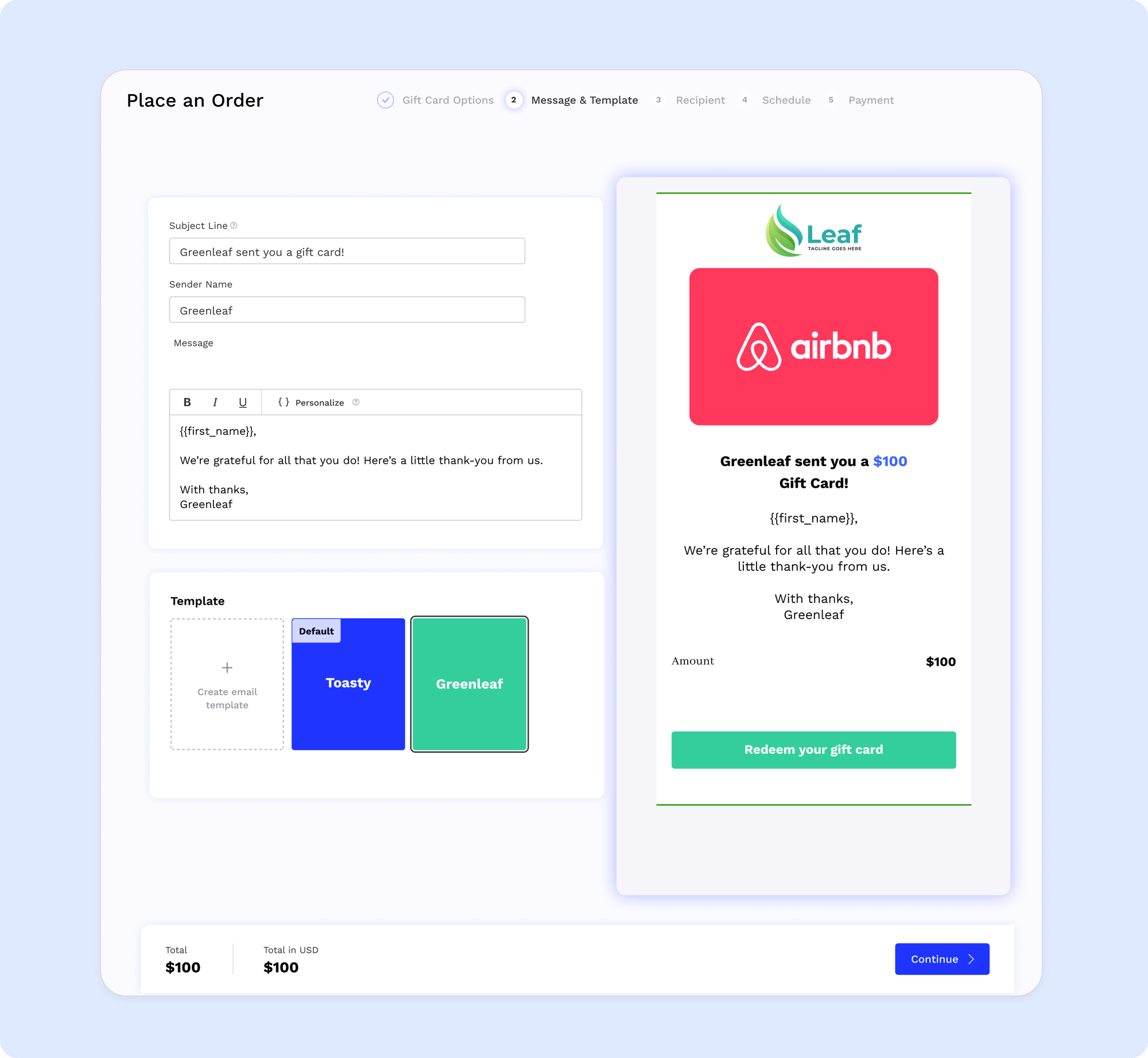 bulk airbnb gift card customization