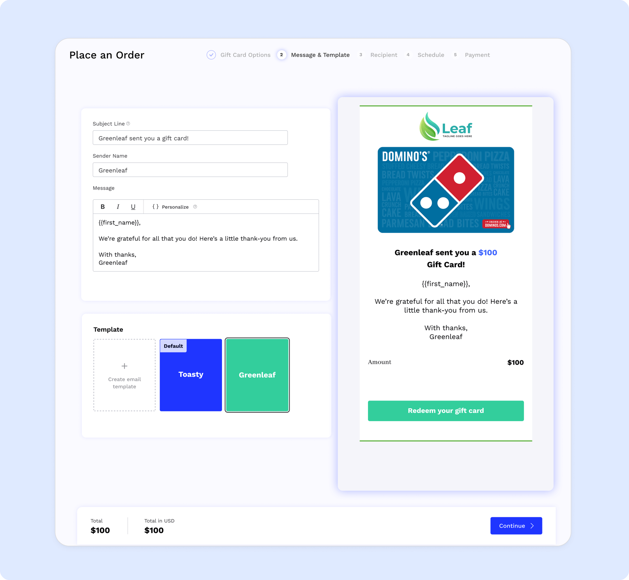 bulk dominos gift card customization