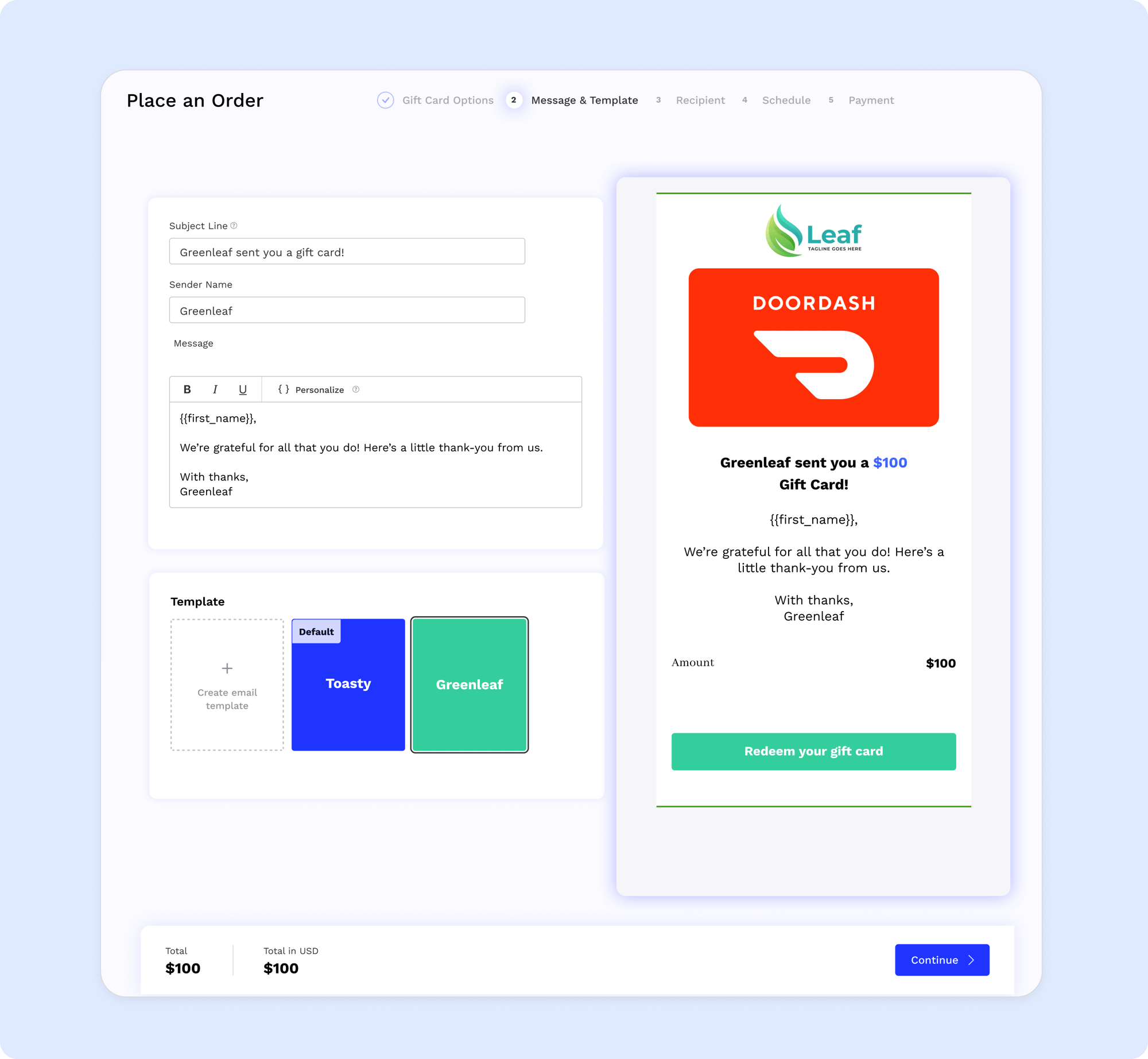 bulk doordash gift card customization