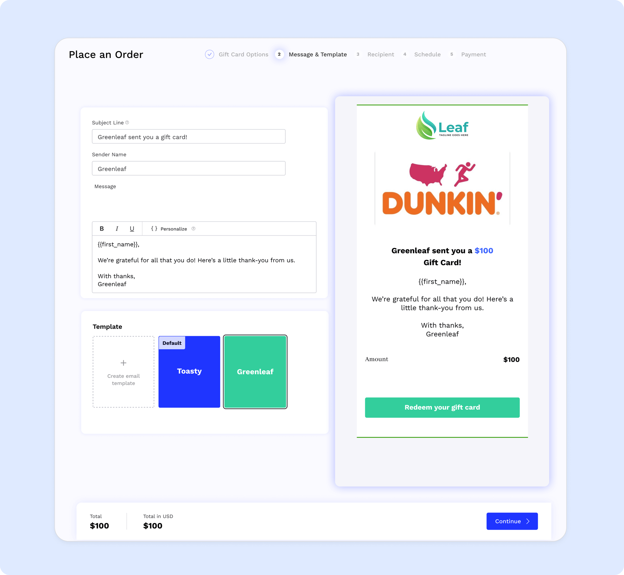 bulk dunkin donuts gift card customization