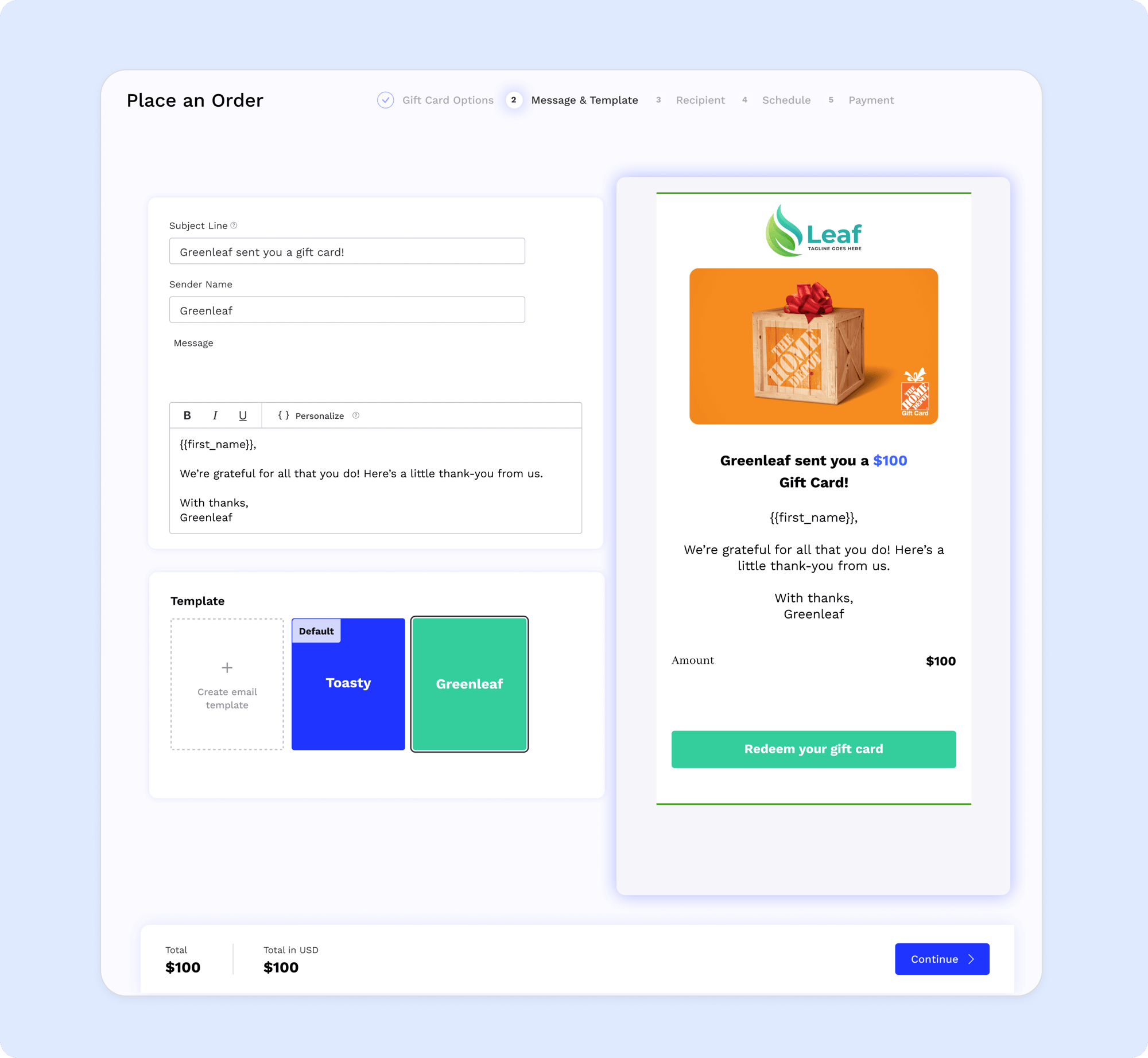 bulk home depot gift card customization