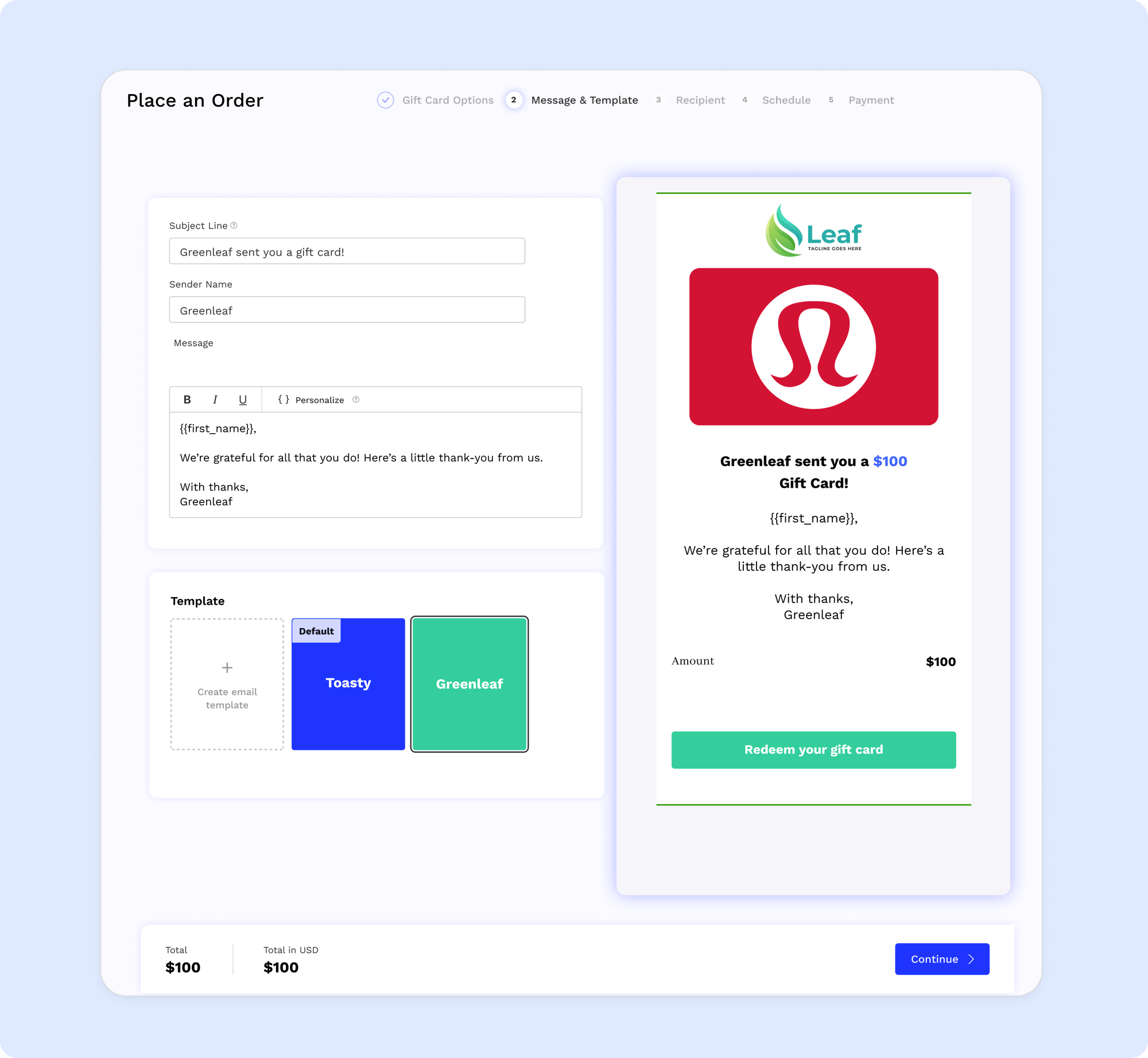 bulk lululemon gift card customization