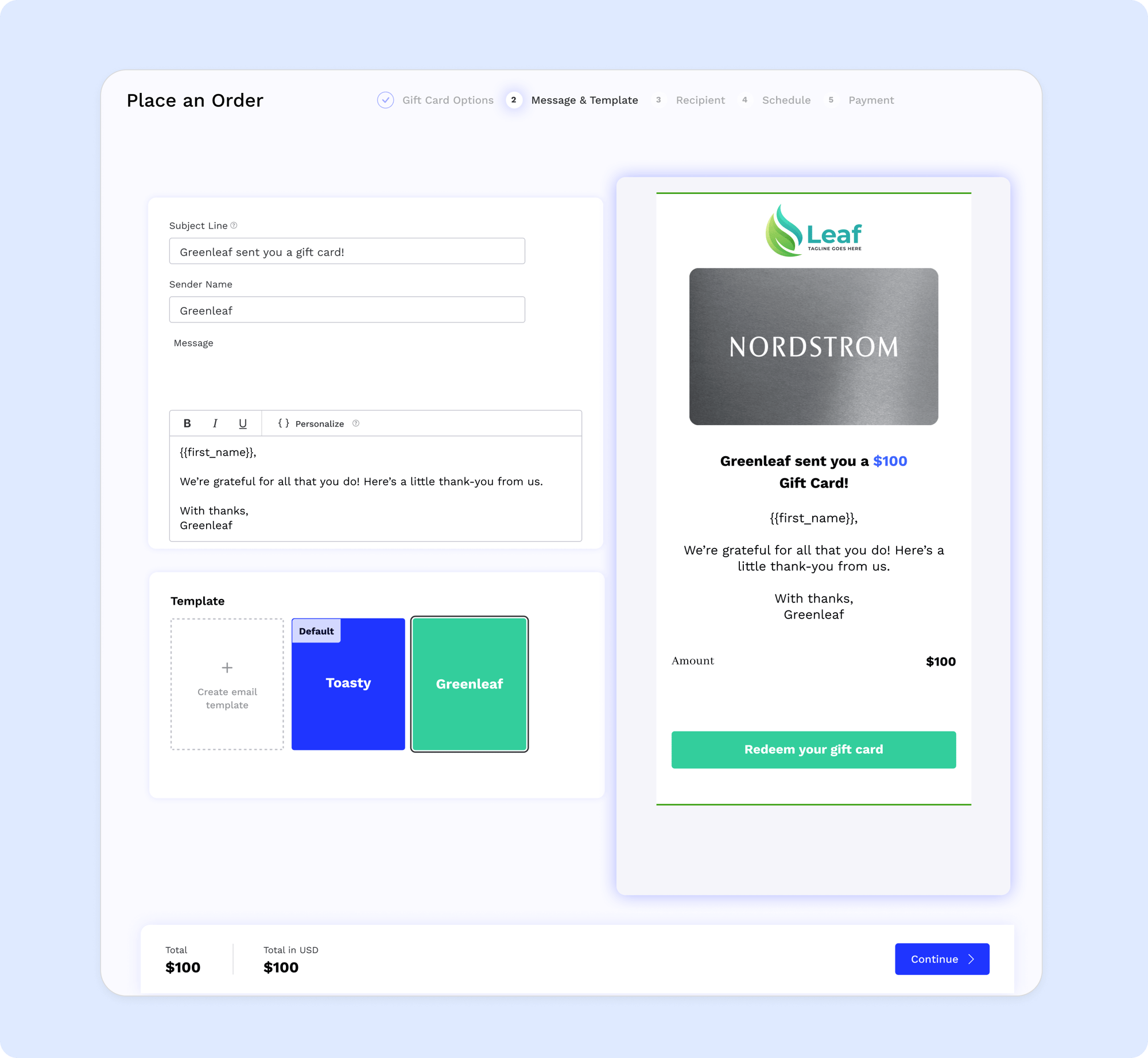 bulk nordstrom gift card customization