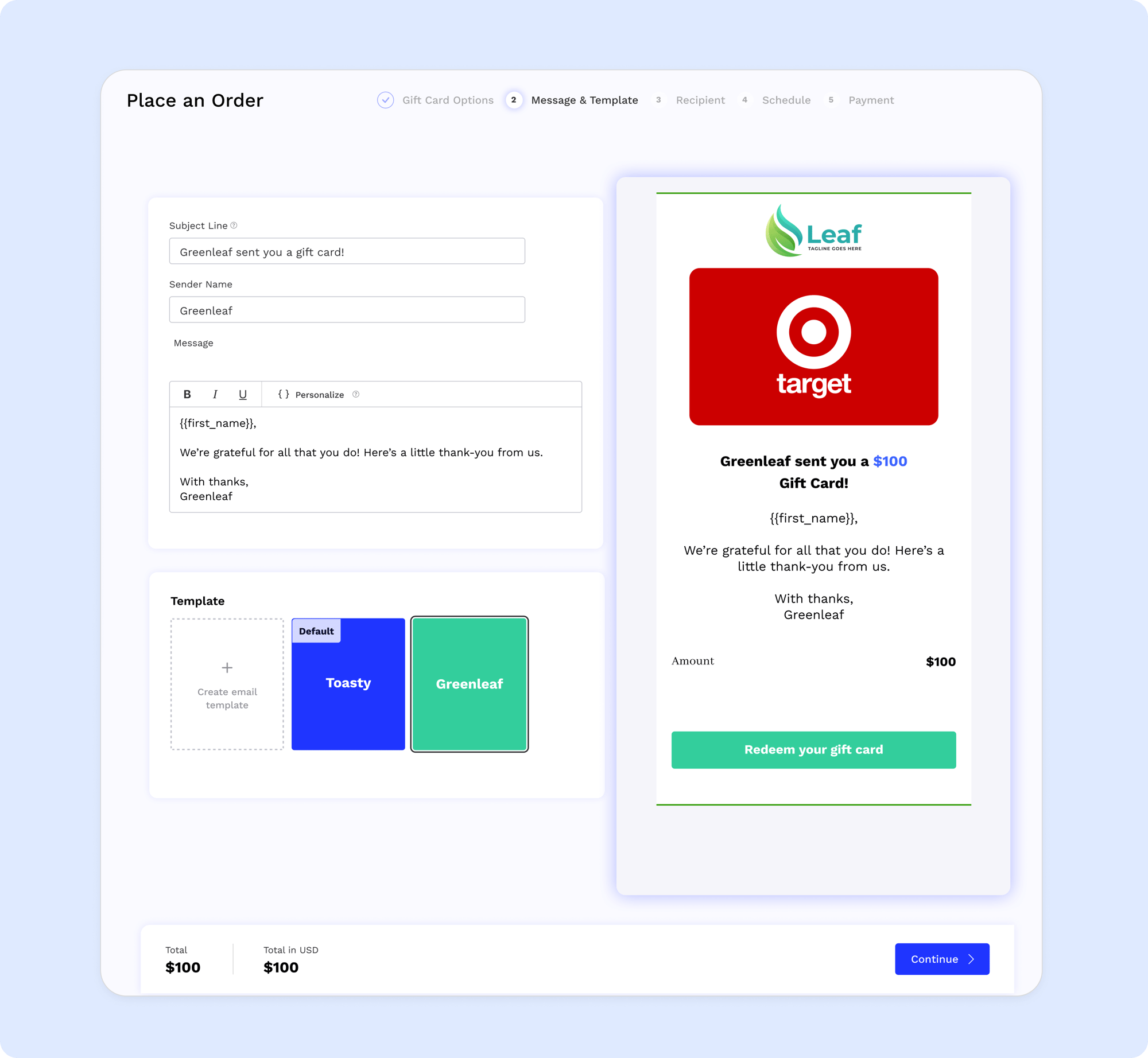 bulk target gift card customization