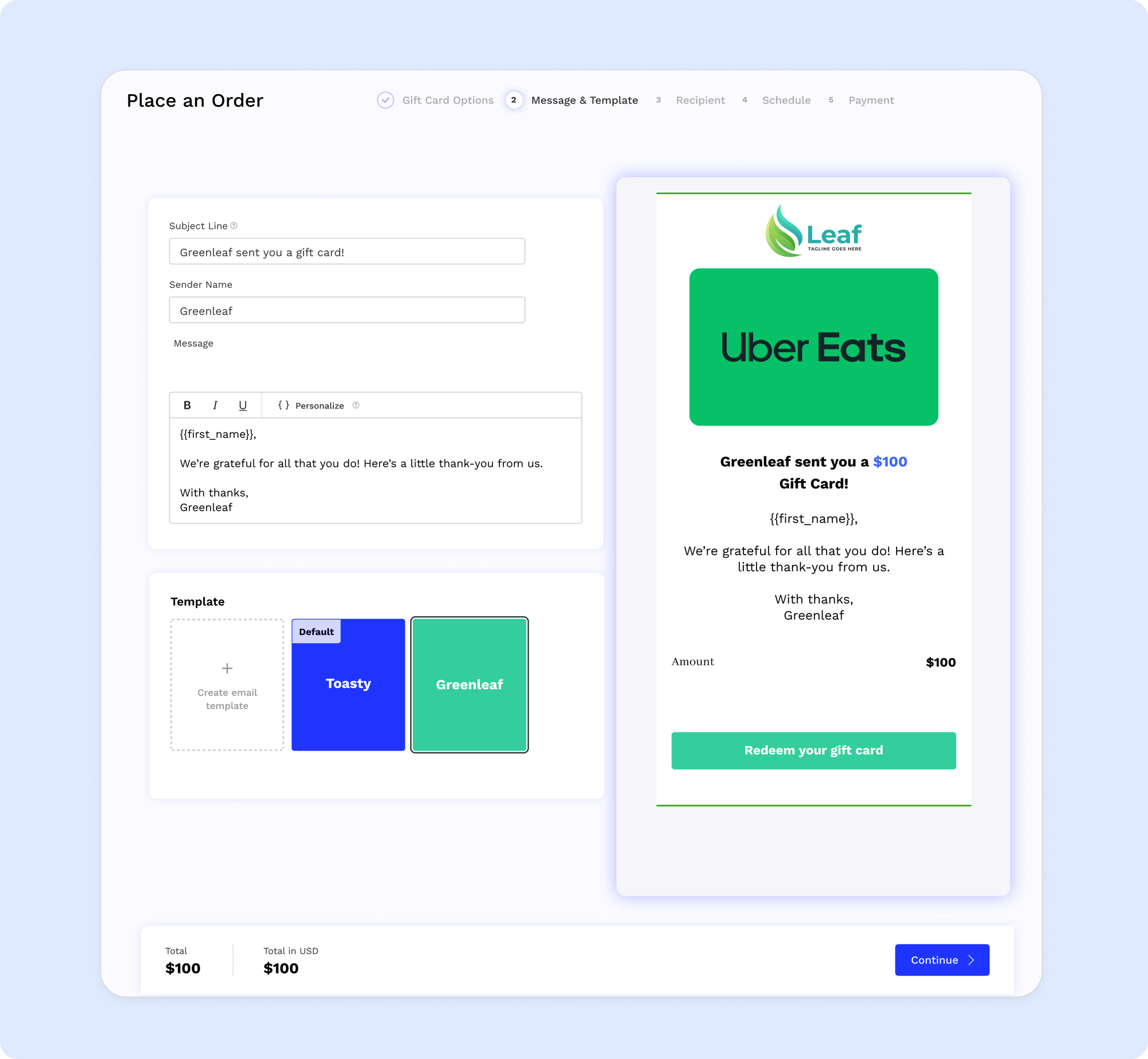 bulk uber eats gift card customization